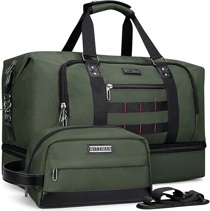 WITZMAN Travel Duffle Bags for Men Weekender Bags with Toiletry Bag Sets Carry On Overnight Bag 55L