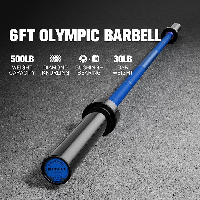 RITFIT Olympic Barbell 4ft/4.8ft/6ft - 2 Inch Weight Bar for Strength Training, Weightlifting