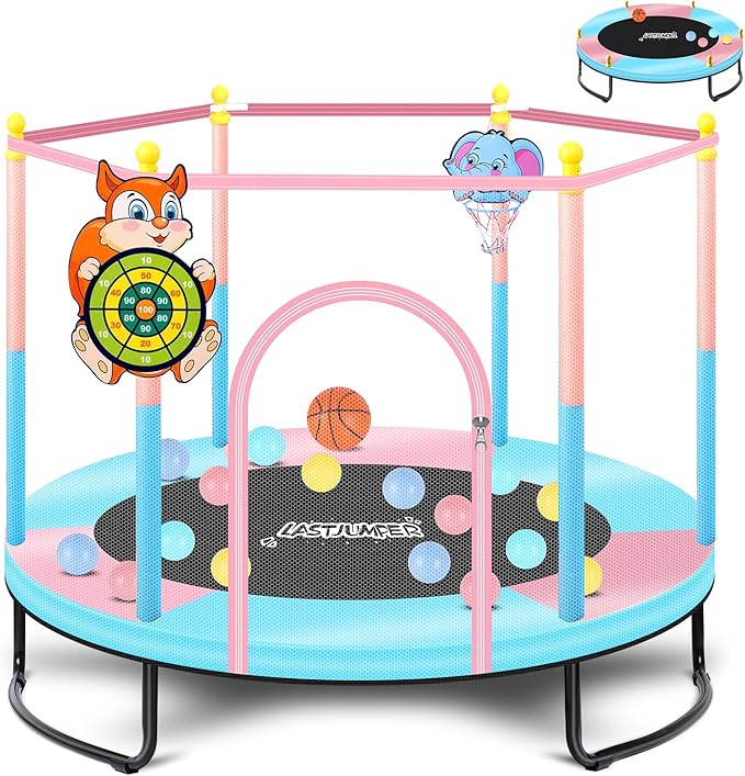 Pink Indoor Trampoline for Kids 2-5, 5ft Mini Indoor & Outdoor Small Toddler Trampoline with Net