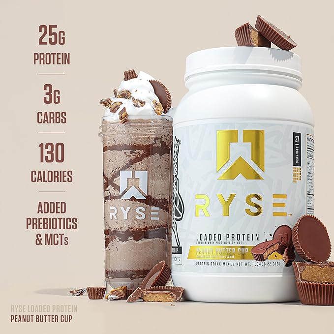 RYSE Loaded Protein Powder - Peanut Butter Cup - 25g Whey Protein Isolate & Concentrate with