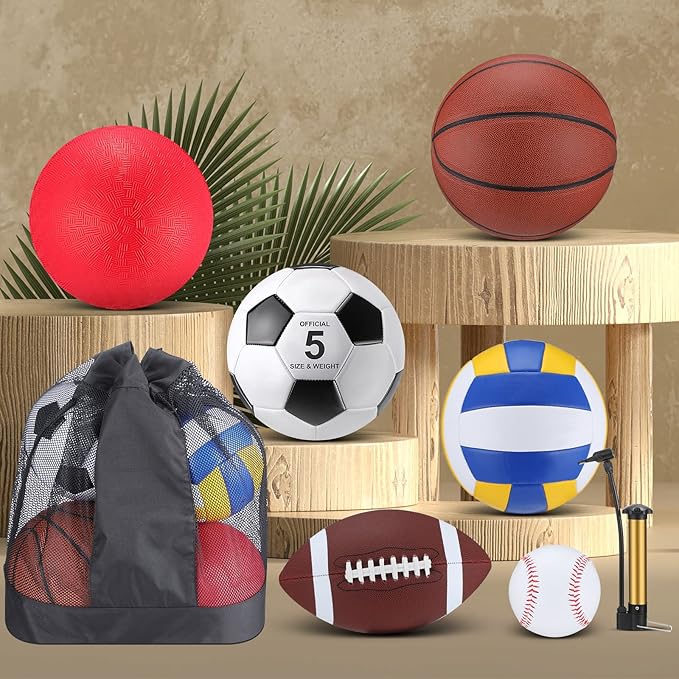 Leyndo 18 Pcs Sport Balls Bulk Set Basketball Football Volleyball Soccer Playground Baseball with