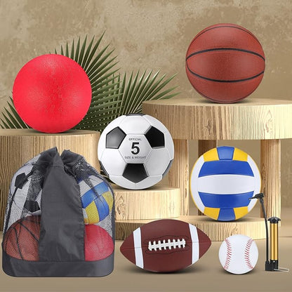 Leyndo 18 Pcs Sport Balls Bulk Set Basketball Football Volleyball Soccer Playground Baseball with