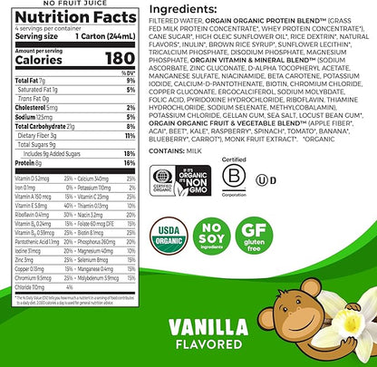 Orgain Organic Kids Protein Nutritional Shake, Vanilla - 8g of Protein, 22 Vitamins & Minerals