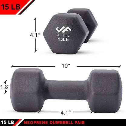 JFIT Dumbbell Pairs or Sets – Neoprene & Vinyl Coated Hand Weights for Home Gym, Strength Training