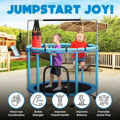 Toddler Trampoline for Kids Ages 3-8 - 5 ft Toddler Trampoline with Net, Basketball Hoop, Ocean
