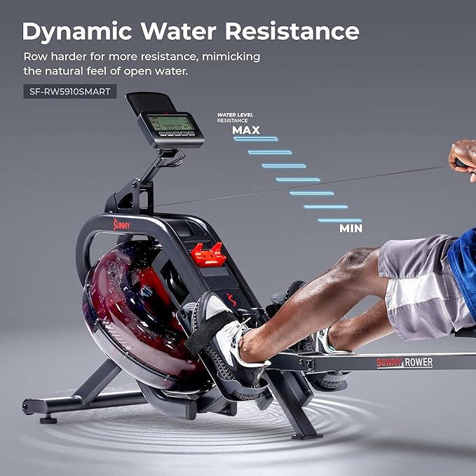 Sunny Health & Fitness Flip & Foldable Rowing Machine for Home w/Extended Slide Rail, Full-Body