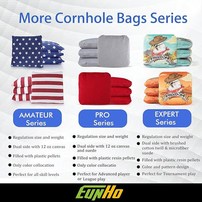 EunHo Dual Sided Cornhole Bags Regulation Set of 8 Professional Cornhole Bean Bags Slick and Stick