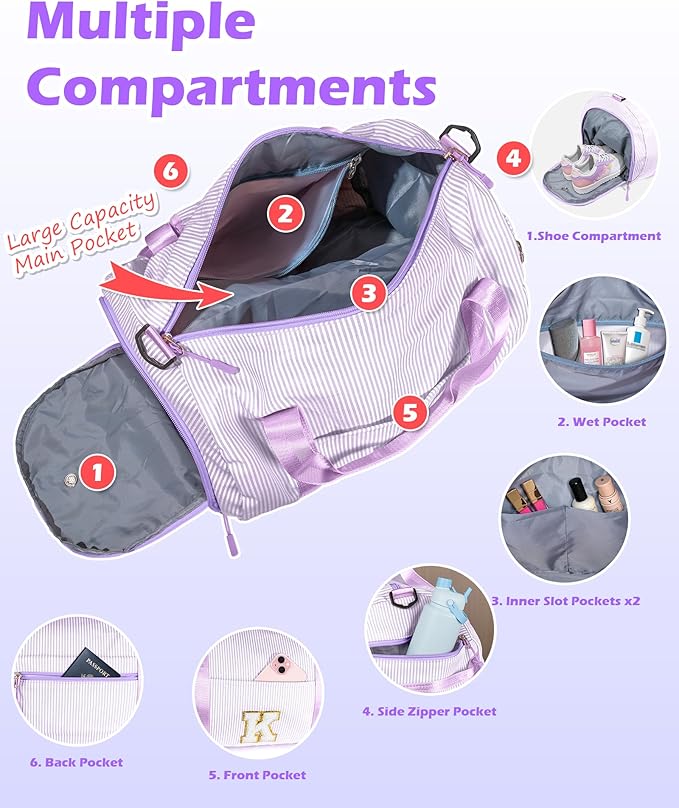 Daughter Gift from Mom, Girl Gym Bag, Kids Initial Overnight Duffel Bags with Shoe Compartment