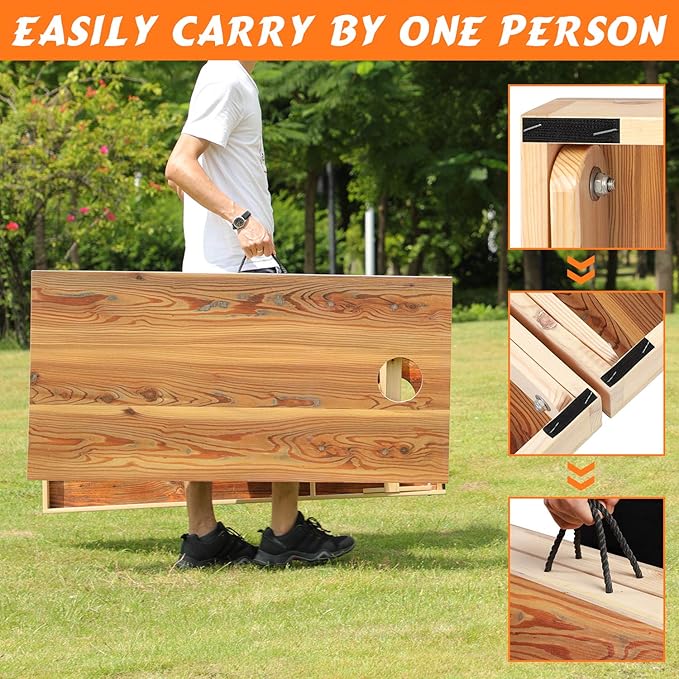 Solid Wood Premium Cornhole Game Set, Bean Bag Toss Game for Tailgate, Outdoor, Backyard