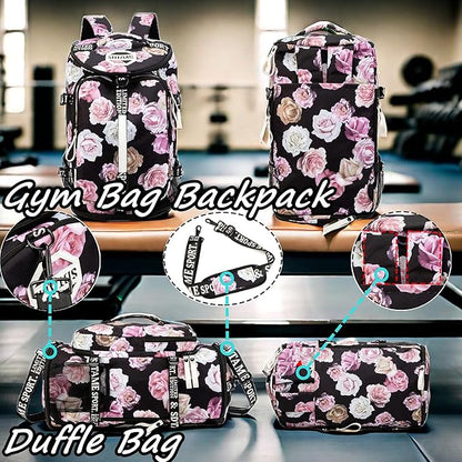 Gym Duffle Bag Backpack with Shoe Compartment,4 ways Travel Backpack for Women and