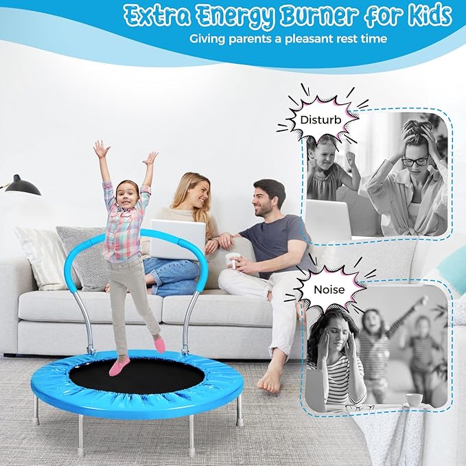 Mini Trampoline for Kids, Indoor Toddler Trampoline with Handle, Child Small Rebounder Trampoline
