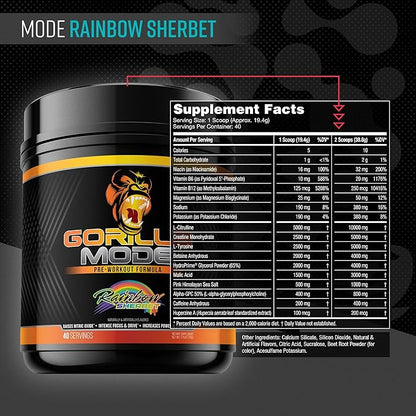 Gorilla Mode Pre Workout - Massive Pumps · Laser Focus · Energy · Power - L-Citrulline, Creatine