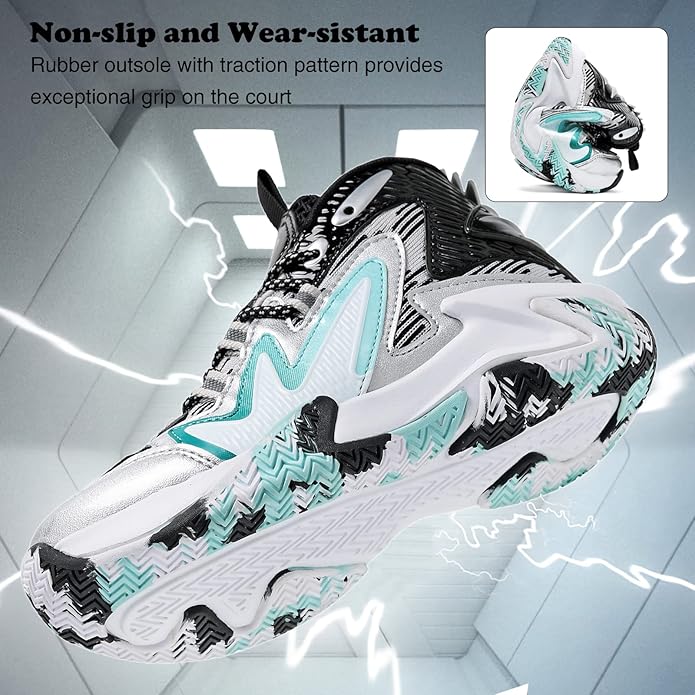 JMFCHI Kids Basketball Shoes High-top Sports Shoes Sneakers Durable Lace-up Non-Slip Running Shoes