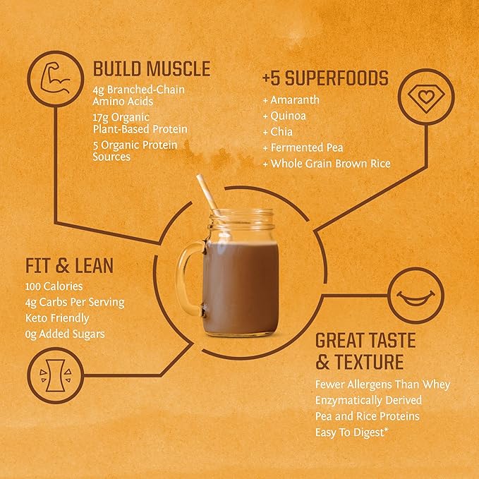 Sunwarrior - Classic Plus, Vegan Protein Powder with Peas & Brown Rice, Raw Organic Plant Based
