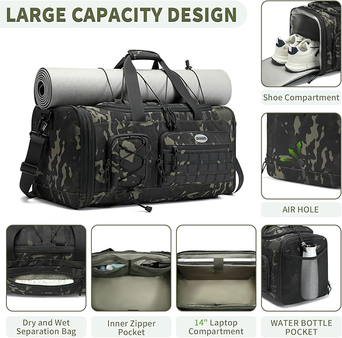 Bosstin Gym Bag for Men & Women,45L Travel Duffle Sports Duffel Bag Gym Weekender Overnight