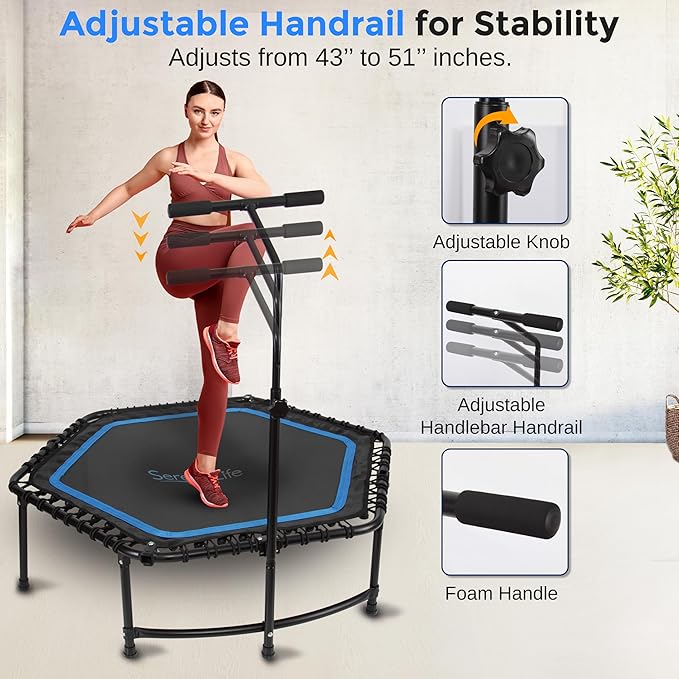 SereneLife 40"/50" Mini Trampoline for Adults - 450/550LBS Fitness Trampoline with Reinforced