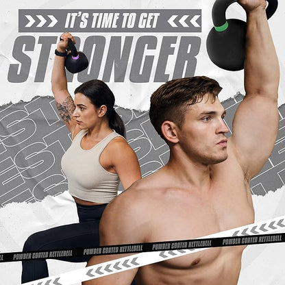 Yes4All Kettlebell, Heavy Duty Powder Coated Cast Iron Kettlebells, Non-Slip Handle & Flat Bottom