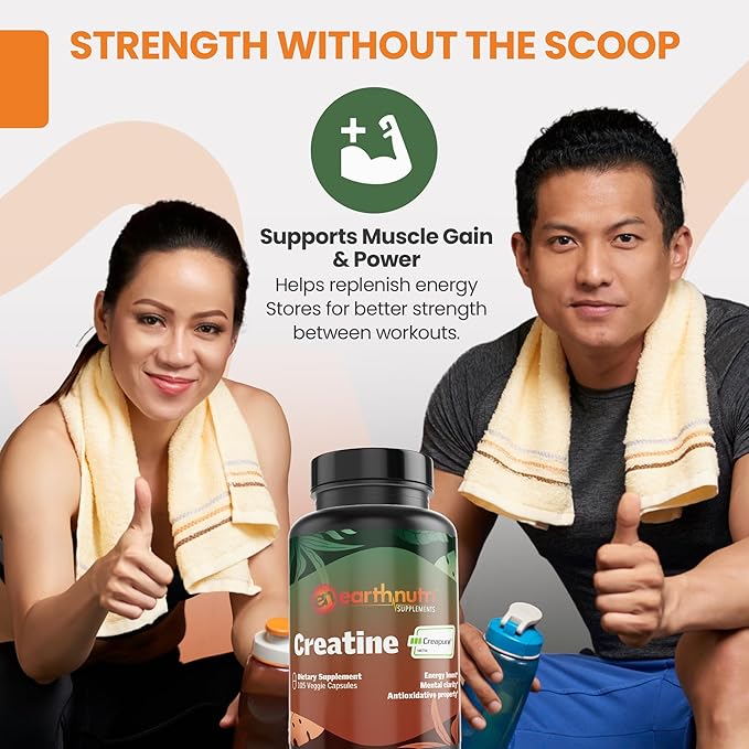 EarthNutri Creatine Monohydrate Capsules - Micronized for Better Absorption - Supports Muscle