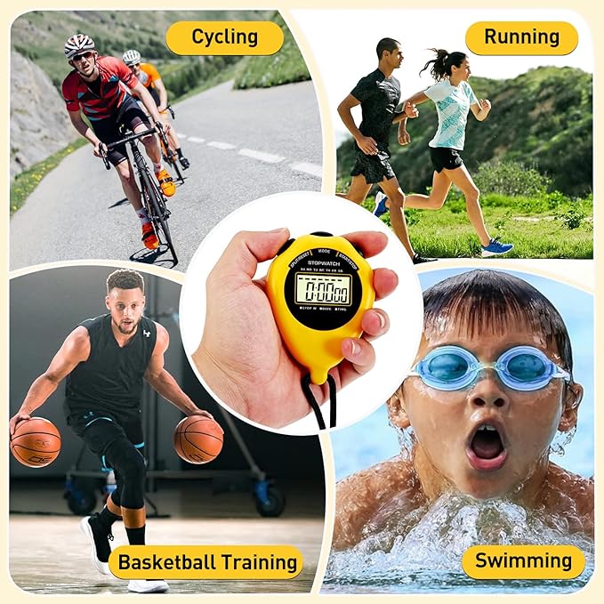 Stopwatch Sport Timer, 2 Pack Large Display Digital Stopwatch Timer with Date Time, No Alarm Silent
