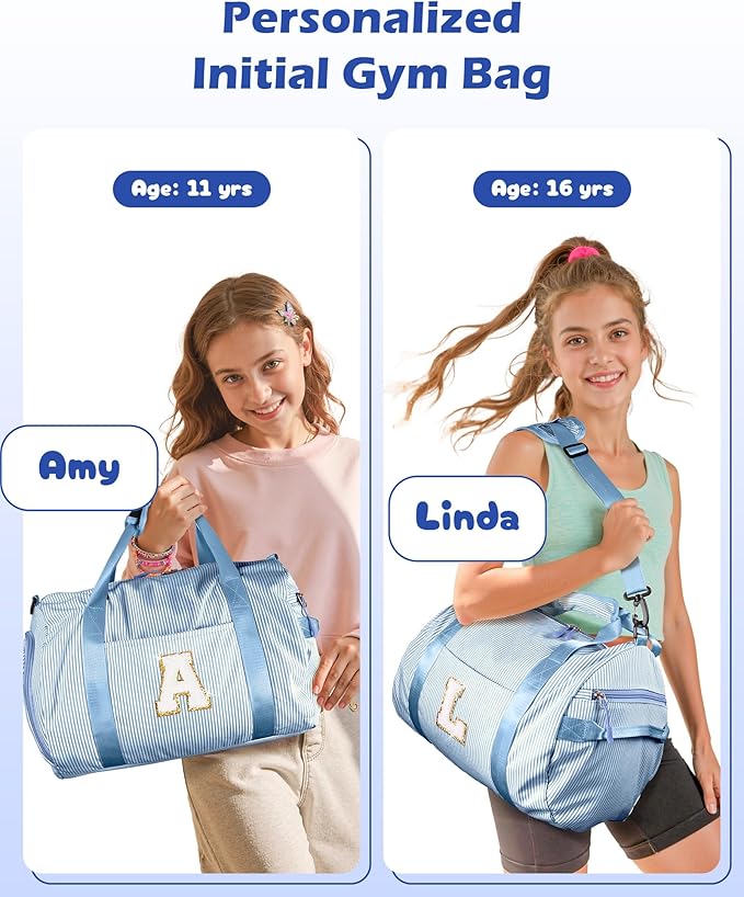 Girls Cheer Up Gifts, Girl Gym Bag, Kids Initial Overnight Duffel Bags with Shoe Compartment