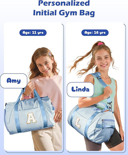 Girls Cheer Up Gifts, Girl Gym Bag, Kids Initial Overnight Duffel Bags with Shoe Compartment
