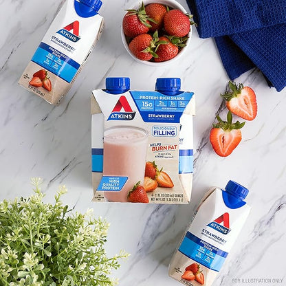 Atkins Strawberry Flavored Protein Shake, High Protein, Low Glycemic, Low Sugar and Low Carb, Keto