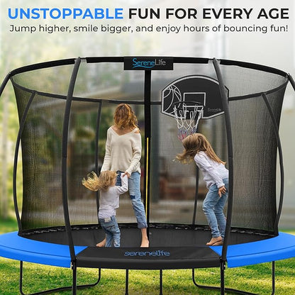 SereneLife 8FT 10FT 12FT 14FT Outdoor Trampoline for Kids and Adults – ASTM Certified Heavy-Duty
