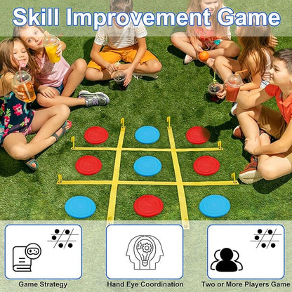 Giant Tic Tac Toe Outdoor Game, 4 Ft X 4 Ft Large Tic Tac Toe Strap Game Outdoor with 10PCS Soft
