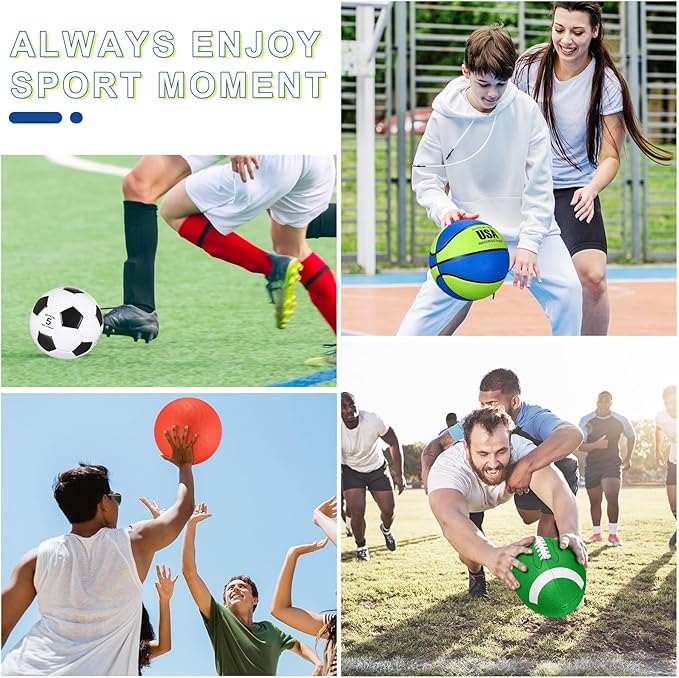Lenwen 4 Pcs Sports Balls Set, Include Official Size Basketball Soccer Football Playground Ball