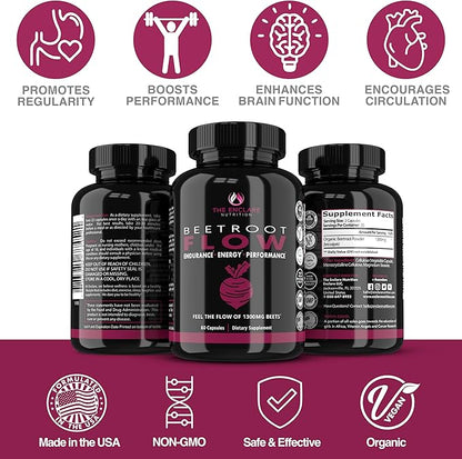 THE ENCLARE NUTRITION Beet Root Capsules 1300mg. Organic Beet Root Powder Capsules Support Heart