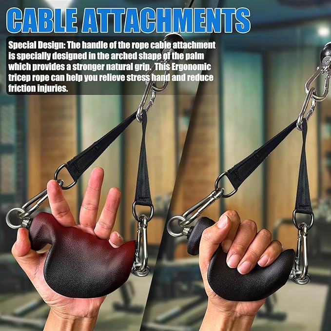 Ergonomic Tricep Rope Pulldown Attachments, Upgraded 27 32 40 & 47 Inch Extra Long Triceps Rope
