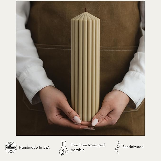 LAWA Ribbed Peak Pillar Candle - Large Beautiful Handmade Pillar Scented Soy Wax Candle Elegant