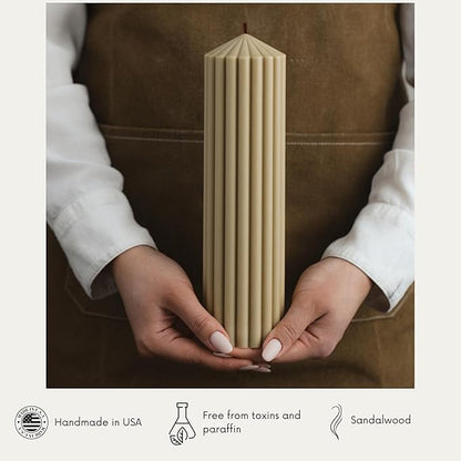 LAWA Ribbed Peak Pillar Candle - Large Beautiful Handmade Pillar Scented Soy Wax Candle Elegant
