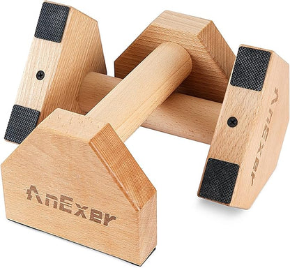Push Up Stands, Handstand Parallettes Bars, Solid Wood Push Up Bars with Non-Slip Mat Push up