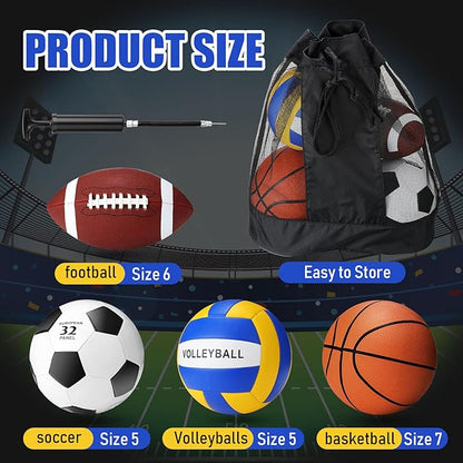 Jerify 4 Pcs Sport Balls Set Official Size Athletic Balls Include Soccer, Football, Basketball