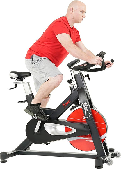 Sunny Health & Fitness Indoor Cycling Exercise Bike w/Pulse Sensors & 4-Way Adjustable Seat