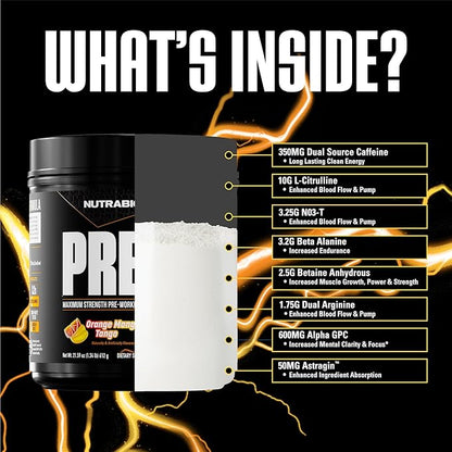 NutraBio Preworkout Powder, Orange Mango| Explosive Energy, Laser Focus, Extreme Pumps| Pre Workout
