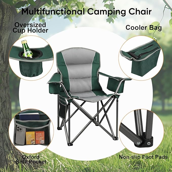 Northroad 2 Pack Oversized Camping Chair, Padded Portable Chairs Heavy Duty Camping Folding Chairs