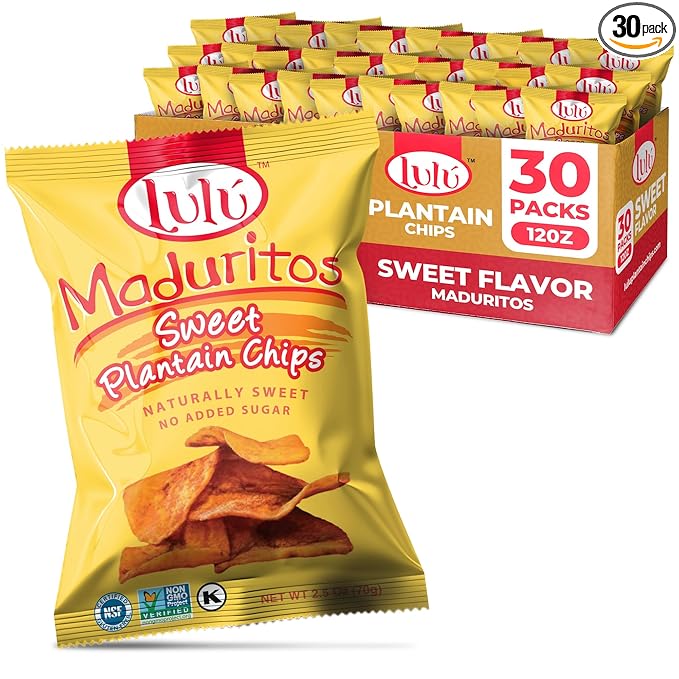 LULU Plantain Chips - Maduritos Sweet Plantain Chips, 30 Individual Bags (2.5 Oz Each) - Crunchy