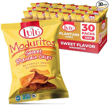 LULU Plantain Chips - Maduritos Sweet Plantain Chips, 30 Individual Bags (2.5 Oz Each) - Crunchy