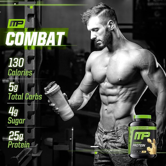 MusclePharm Combat Protein Powder, Banana Cream Flavor, Fuels Muscles for Productive Workouts, 5