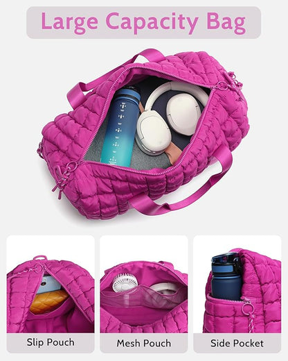 Quilted Duffel Bag for Women, Puffer Gym Duffle Bag with Shoe Compartment Lightweight Large