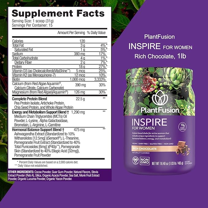 PlantFusion Inspire Plant Protein Powder for Women - Low Carb Protein Powder for Lean Muscle