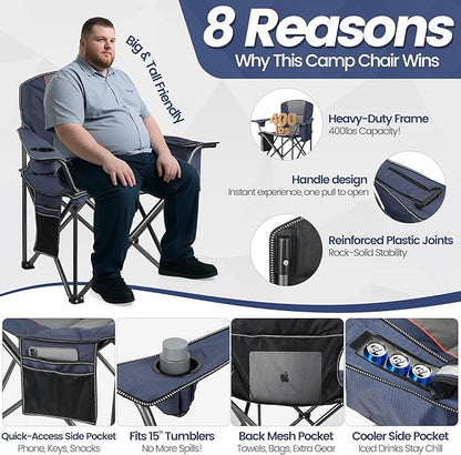 2 Pack Heavy Duty Oversized Camping Chair for Adults 400lbs w/Lumbar Support - Folding Chairs with