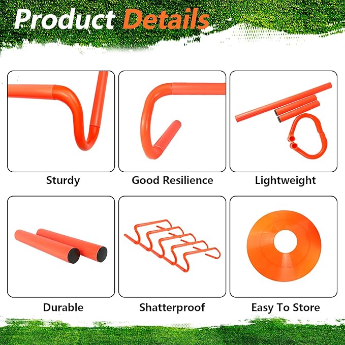 10 Pcs 6" Speed Agility Training Hurdles with 6 Marker Cone Durable Detachable Training Equipments