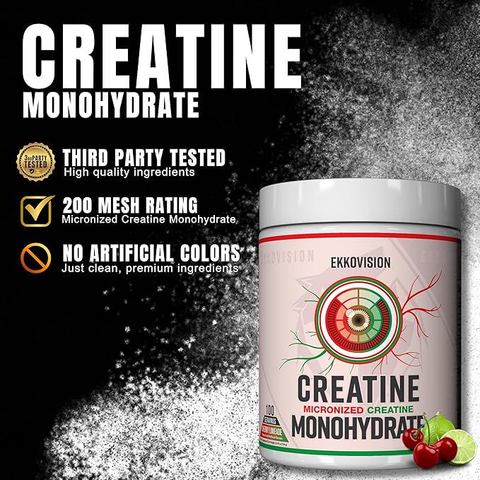 Ekkovision Creatine Monohydrate Powder, Micronized, Cherry Limeade, Pre Workout & Post Workout