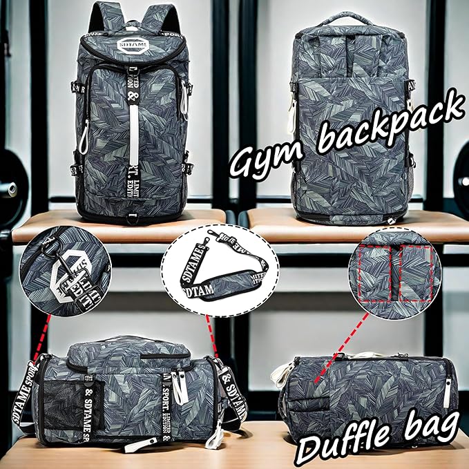 Gym Duffle Bag Backpack with Shoe Compartment,4 ways Travel Backpack for Women and