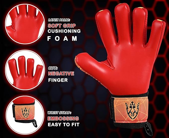 Soccer Goalie Goalkeeper Gloves for Kids Boys Youth & Adult,Latex Strong Grip Palms with Removable