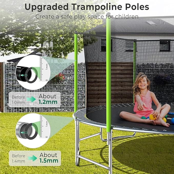 Upgraded 16FT 15FT 14FT 12FT 10FT 8FT Trampoline Outdoor with Basketball Hoop and Net, Capacity for