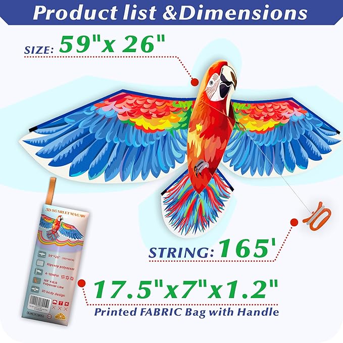 ORGCLDKT- 3D Lifelike Style Bird/Eagle Kite, Super Easy to Fly with, Ideal for Kids, Adults, Girls